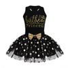 Sywiyi Kids Girls 2PCS Birthday Party Outfits Racer Back Shirt Shiny Sequins Polka Dots Skirt Princess Clothing Sets Black 3-4 Years view 1