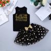 Sywiyi Kids Girls 2PCS Birthday Party Outfits Racer Back Shirt Shiny Sequins Polka Dots Skirt Princess Clothing Sets Black 3-4 Years view 3