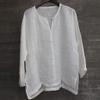 Mens Casual Loose Fit Linen Shirts Summer Hippie Baggy 3/4 Sleeve V Neck T-Shirts Solid Color Cotton Beach Yoga Tops White view 2