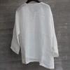 Mens Casual Loose Fit Linen Shirts Summer Hippie Baggy 3/4 Sleeve V Neck T-Shirts Solid Color Cotton Beach Yoga Tops White view 3