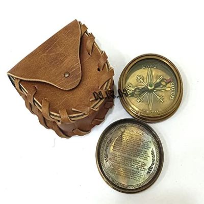 Antique Compass Brown Leather case Brass Poem Compass Gift Item