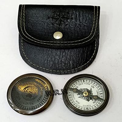 Antique Marine Poem Compass Marine Directional Compass 1917 Pocket w/Leather Case Pocket Gift