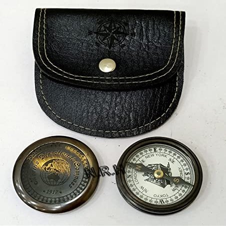 Antique Marine Poem Compass Marine Directional Compass 1917 Pocket w/Leather Case Pocket Gift