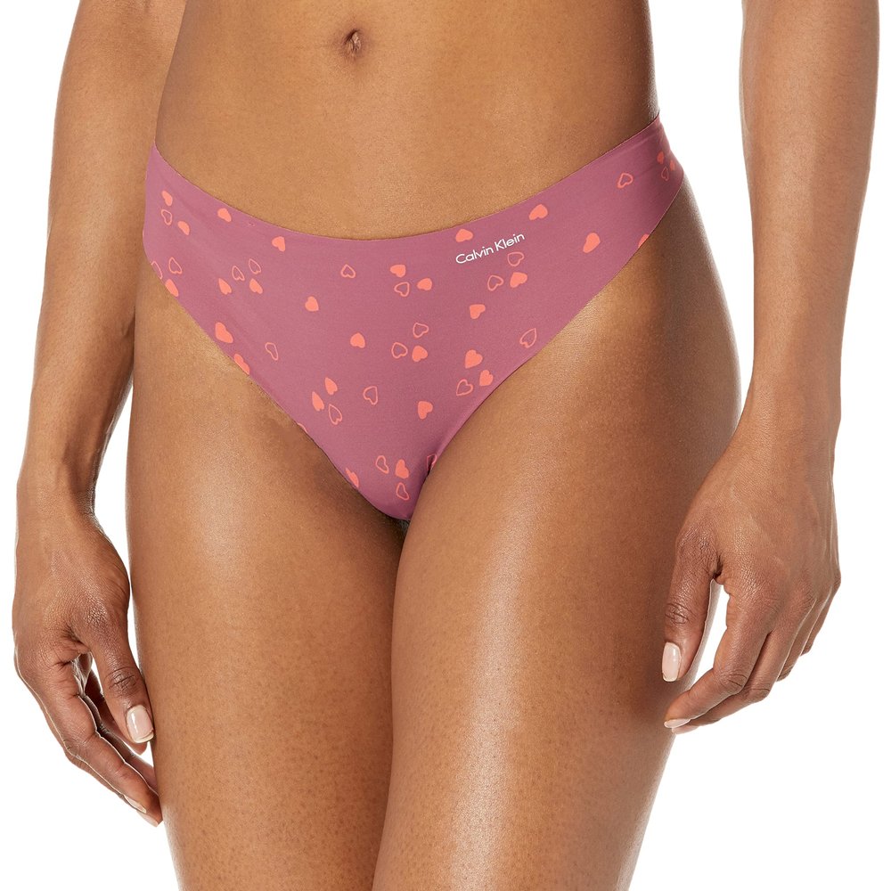 Calvin Klein Women's Invisibles Seamless Thong Panty, Many Hearts, X-Large