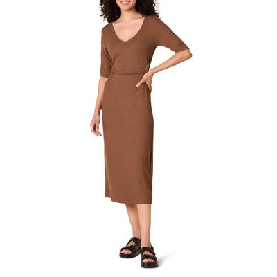 Amazon Essentials Women's Fine Rib Side Cut-Out Dress (Previously Daily Ritual), Chocolate, Medium