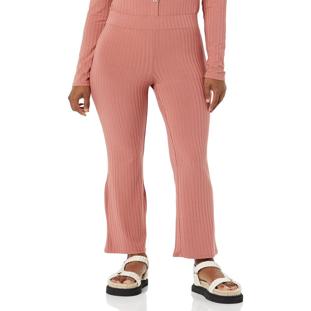 Amazon Essentials Women's Wide Rib Flared Ankle Pant, Terracotta, Small