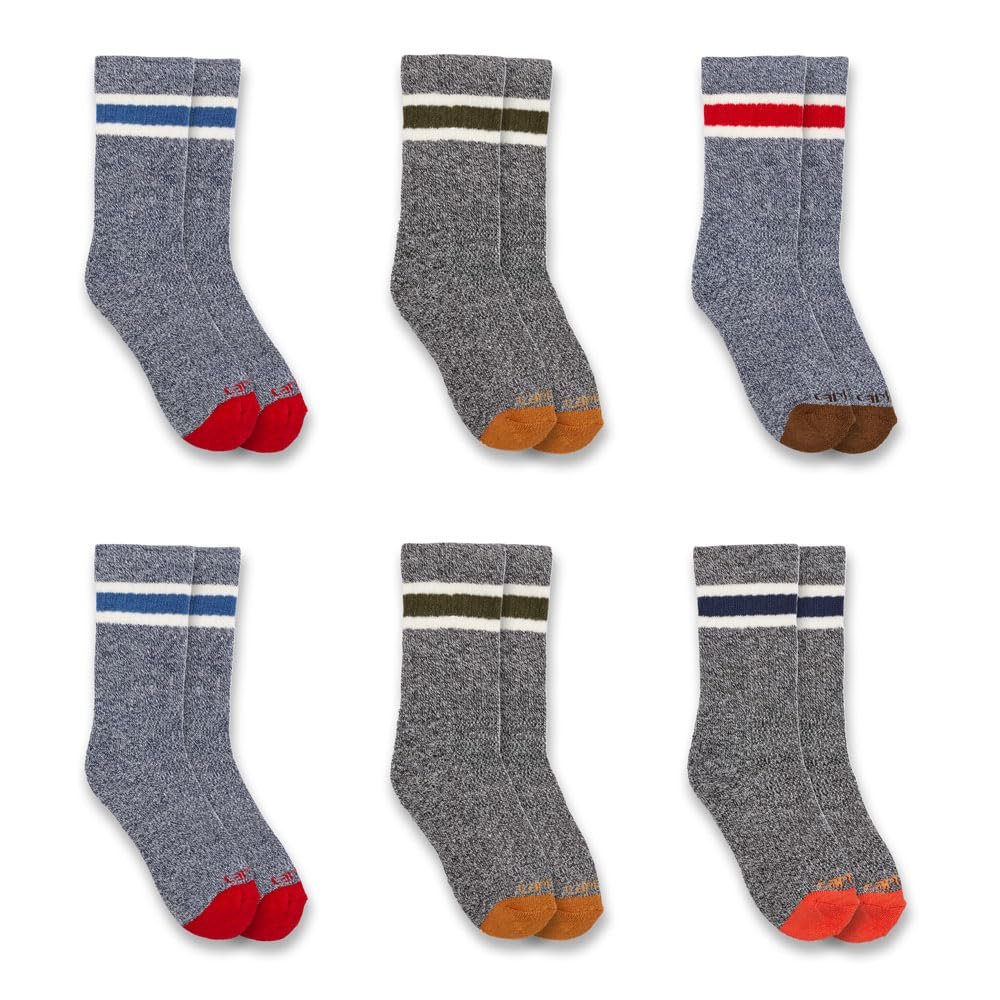 Carhartt Kids' Midweight Camp Crew Sock 6 Pack, Assorted 1 Multi, Large