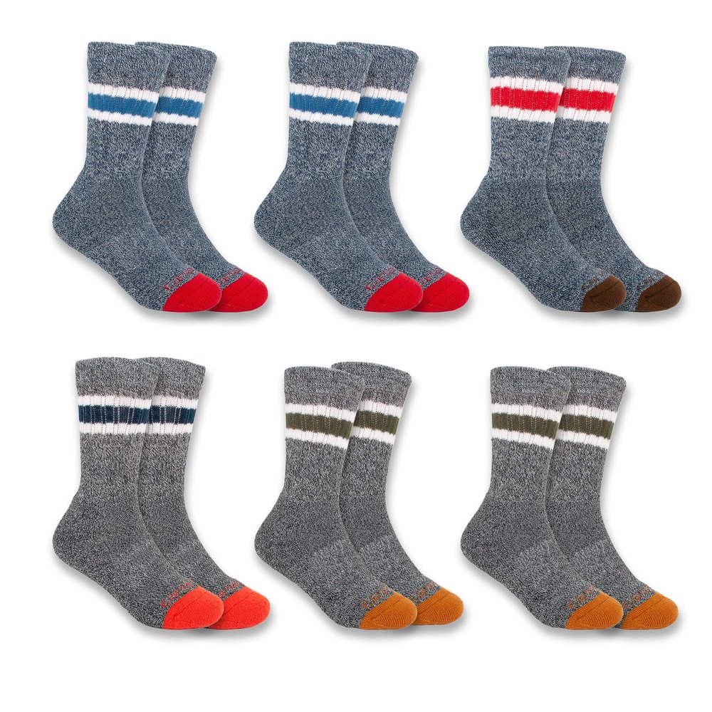 Carhartt Kids' Midweight Camp Crew Sock 6 Pack, Assorted 01 Multi, Medium
