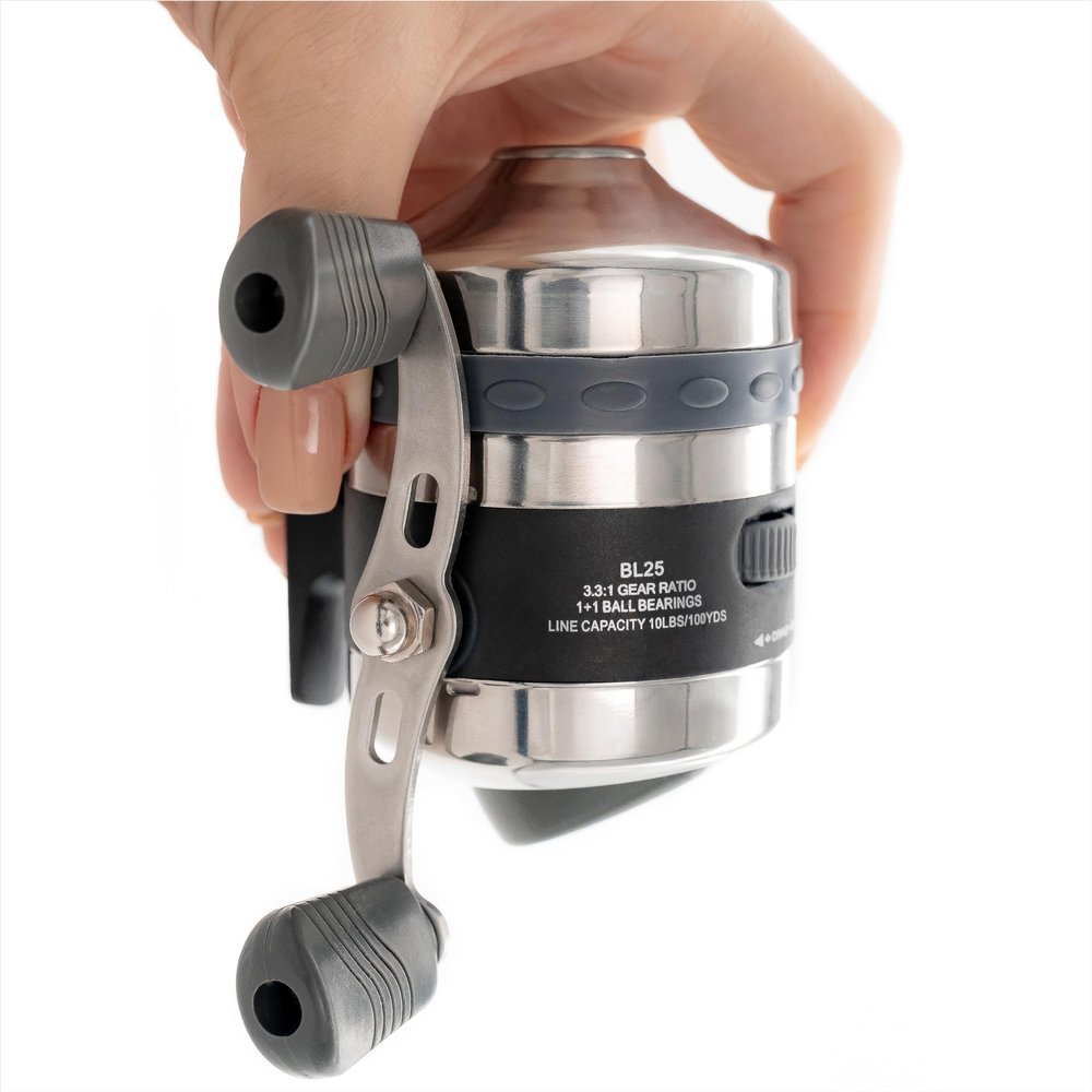 BALLISTA BL25 Spincast Bowfishing Reel Slingshot Bow Fishing, Stainless Steel, Left/Right Reversible Handle, 3.3:1 Gear Ratio, Strong Line 5# 40 Yards 0.37mm/50lb