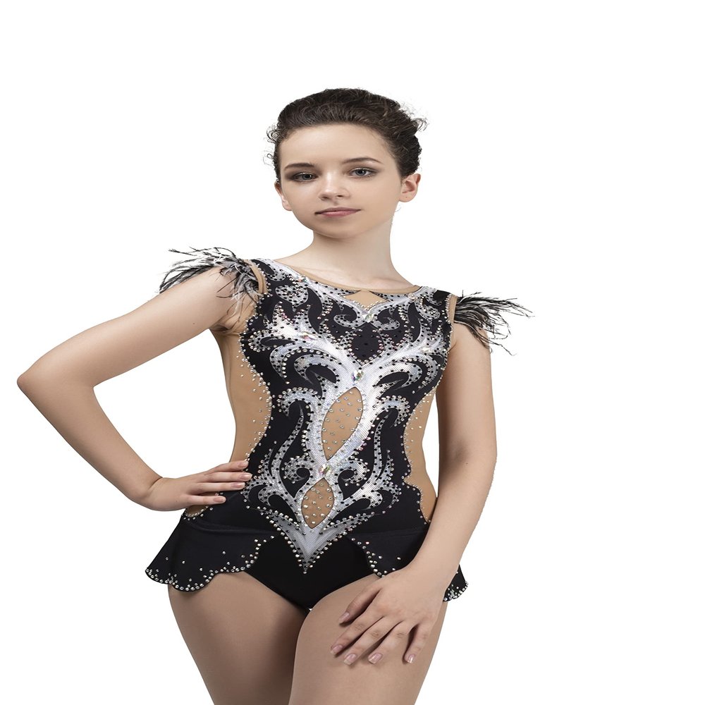 SG.MODA Rhythmic Artistic Gymnastics Leotards for Performance or Competitions/Italian Fabric, Made in Europe Style: B2 / Black/Size: S