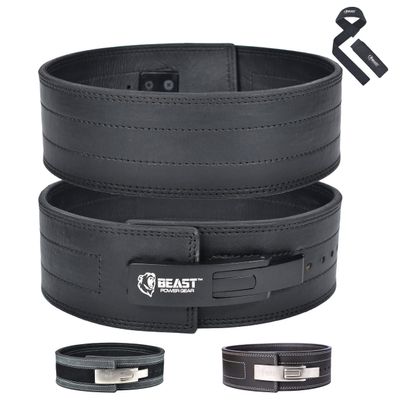Beastpowergear Lever belt Weight Lifting 10MM Real Leather Lever Belt Powerlifting- Free Strap Lower Back Support for Weightlifting, Deadlifts, Squats, Power Belt- Men & Women (Medium, Black)