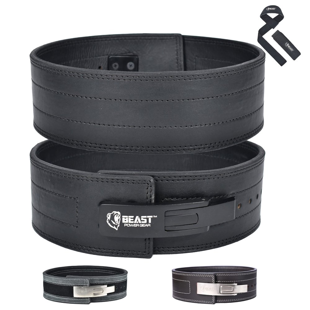 Beastpowergear Lever belt Weight Lifting 10MM Real Leather Lever Belt Powerlifting- Free Strap Lower Back Support for Weightlifting, Deadlifts, Squats, Power Belt- Men & Women (Medium, Black)