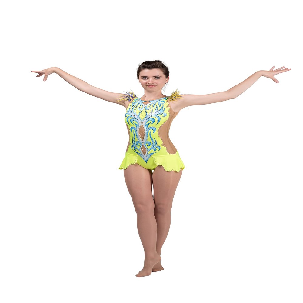 SG.MODA Rhythmic Artistic Gymnastics Leotards for Performance or Competitions/Italian Fabric, Made in Europe Style: B2 / Yellow/Size: XS