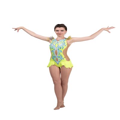 SG.MODA Rhythmic Artistic Gymnastics Leotards for Performance or Competitions/Italian Fabric, Made in Europe Style: B2 / Yellow/Size: S
