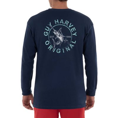 Guy Harvey Men's Circle Long Sleeve T-Shirt, Estate Blue/Circle, X-Large
