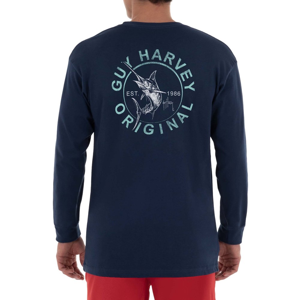 Guy Harvey Men's Circle Long Sleeve T-Shirt, Estate Blue/Circle, X-Large