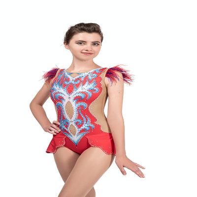SG.MODA Rhythmic Artistic Gymnastics Leotards for Performance or Competitions/Italian Fabric, Made in Europe Style: B2 / Red/Size: XS