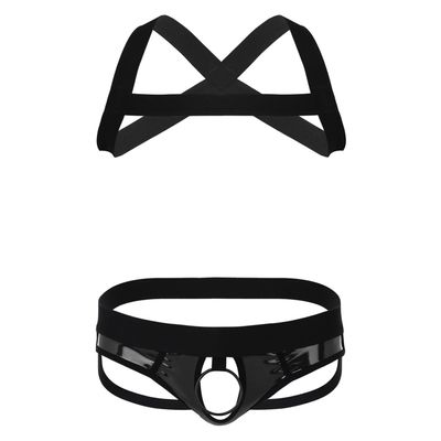 YiZYiF Men's Half Body Chest Harness Jockstrap Nylon Lingerie Set with Metal O Ring Underwear Black O-ring XX-Large