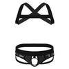 YiZYiF Men's Half Body Chest Harness Jockstrap Nylon Lingerie Set with Metal O Ring Underwear Black O-ring XX-Large view 1