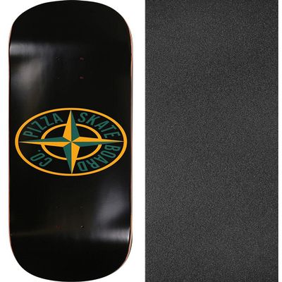Pizza Skateboards Pizza Stone Skateboard Deck - 8.25" x 32" with Black Magic Black Griptape - Bundle of 2 Items