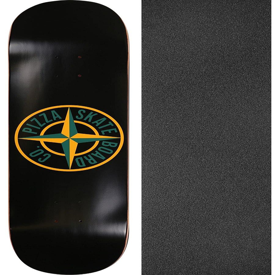 Pizza Skateboards Pizza Stone Skateboard Deck - 8.25" x 32" with Black Magic Black Griptape - Bundle of 2 Items