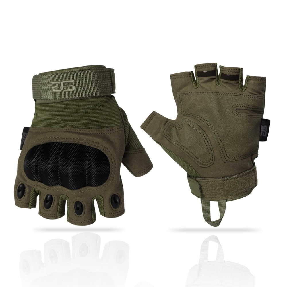 Glove Station The Combat - Fingerless Knuckle Tactical Gloves for Men - Motorcycle Gloves for Tactical Shooting, Airsoft, Hunting, Police Work and Hiking - Green, Large