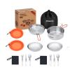 KingCamp Stainless Steel Camping Cookware Set 17pcs with Plates and Bowls Lightweight Pots and Pans with Folding Knife and Fork Set Backpacking Gear Cooking Equipment for 1-2 Person view 1
