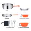 KingCamp Stainless Steel Camping Cookware Set 17pcs with Plates and Bowls Lightweight Pots and Pans with Folding Knife and Fork Set Backpacking Gear Cooking Equipment for 1-2 Person view 2