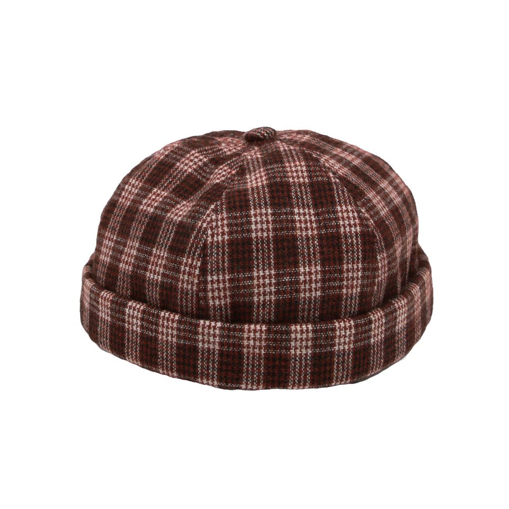 WITHMOONS Wool Watch Cap Beanie Plaid Brimless Harbour Cuff Hat CT51166 (Wine)