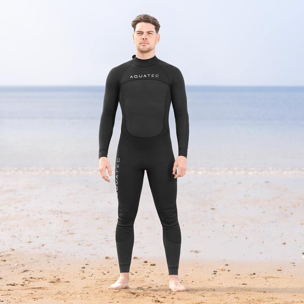 AquaTec Full Length Men's Wetsuits - 6 Size Options - 3X Thicknesses : 2mm, 3/2mm & 5/4mm - Swimming, Surfing, Diving Wetsuits for Men | Full Body Wetsuit (XL, 5/4mm Thickness)