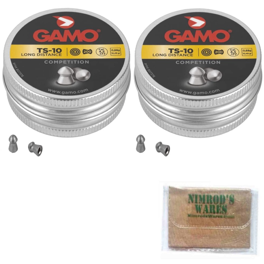 Nimrod's Wares Gamo TS-10 Long Distance Competition .177 Pellets 2-Pack Domed 6321748BT54 Bundle with Microfiber Cloth