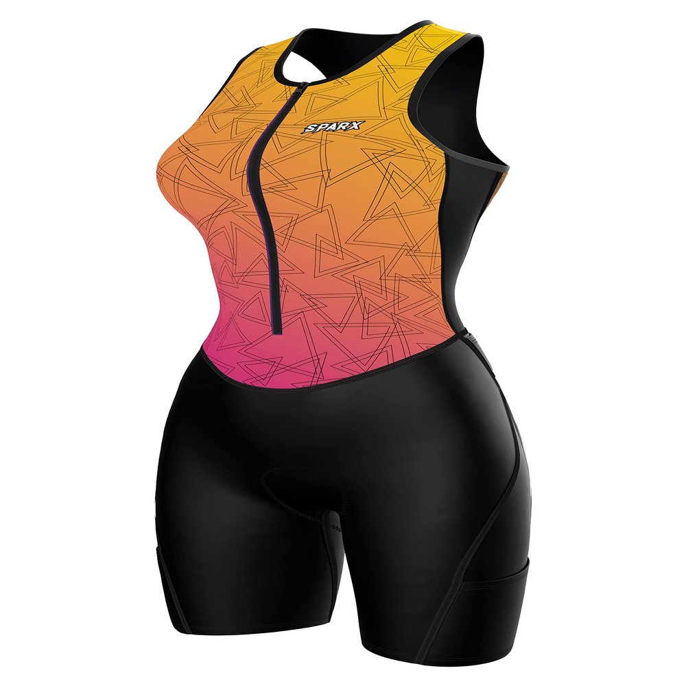 Sparx Women Triathlon Suit Tri Short Racing Cycling Swim Run (Small, Triangles)
