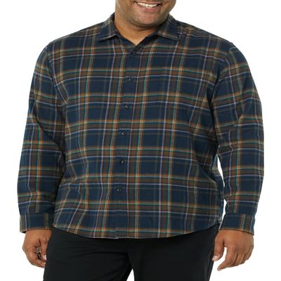 Amazon Essentials Men's Long-Sleeve Flannel Shirt, Brown Dark Navy Plaid, Medium