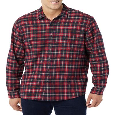 Amazon Essentials Men's Long-Sleeve Flannel Shirt, Dark Red Plaid, Small