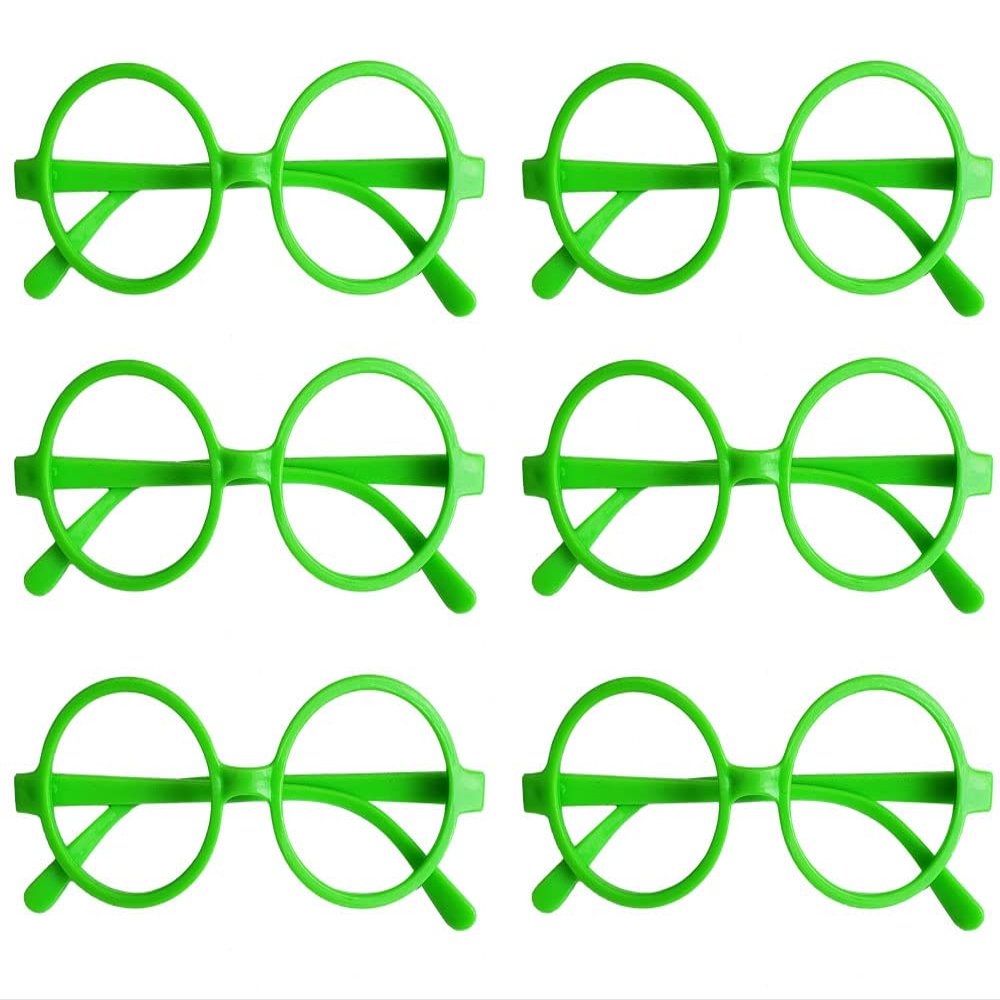 Pack of 6, Children Kids Nerd Fake Glasses No Lens Small Frame Round Eyeglasses Costume Pretend Play (Age 3-10) (Green)