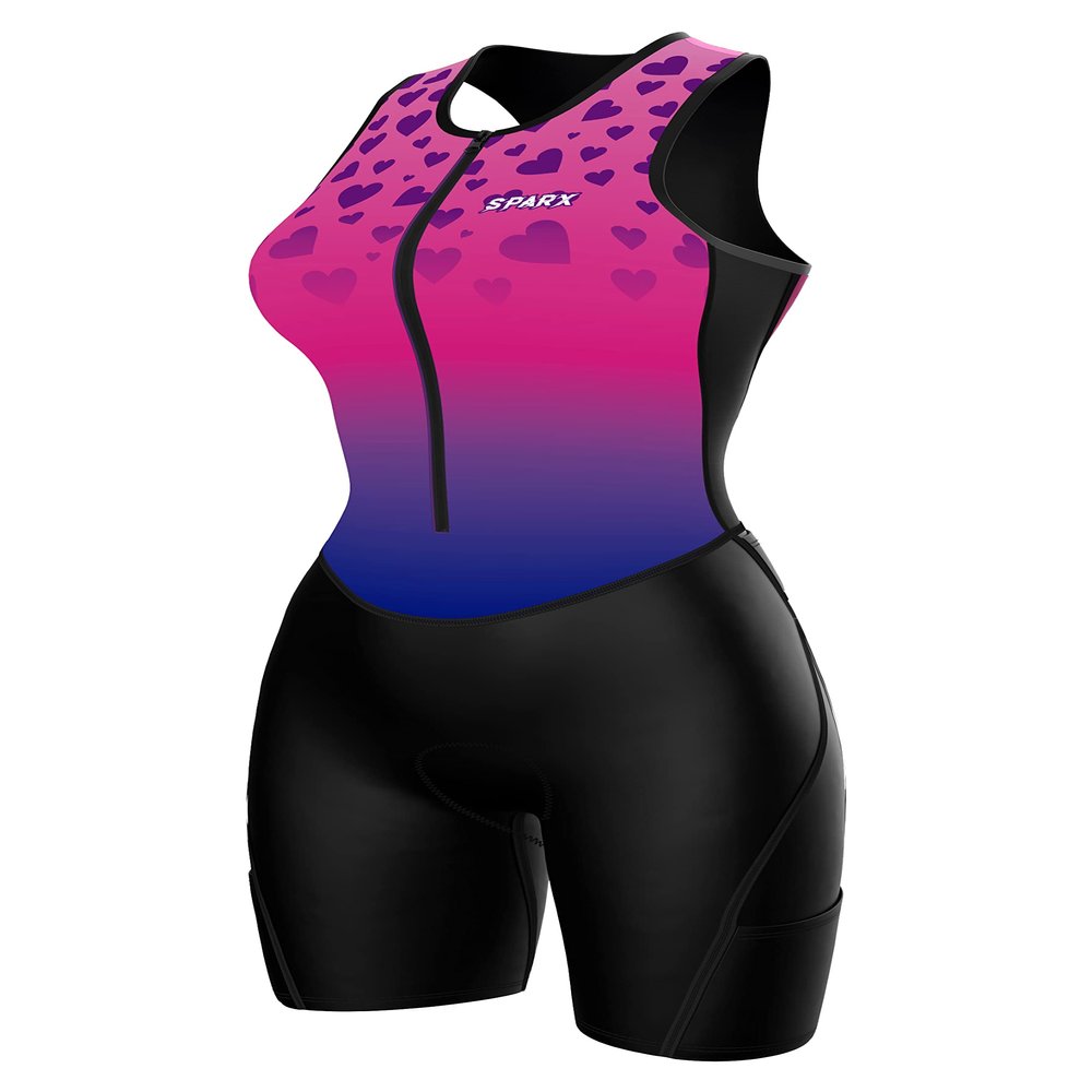 Sparx Women Triathlon Suit Tri Short Racing Cycling Swim Run (Large, Hearts)