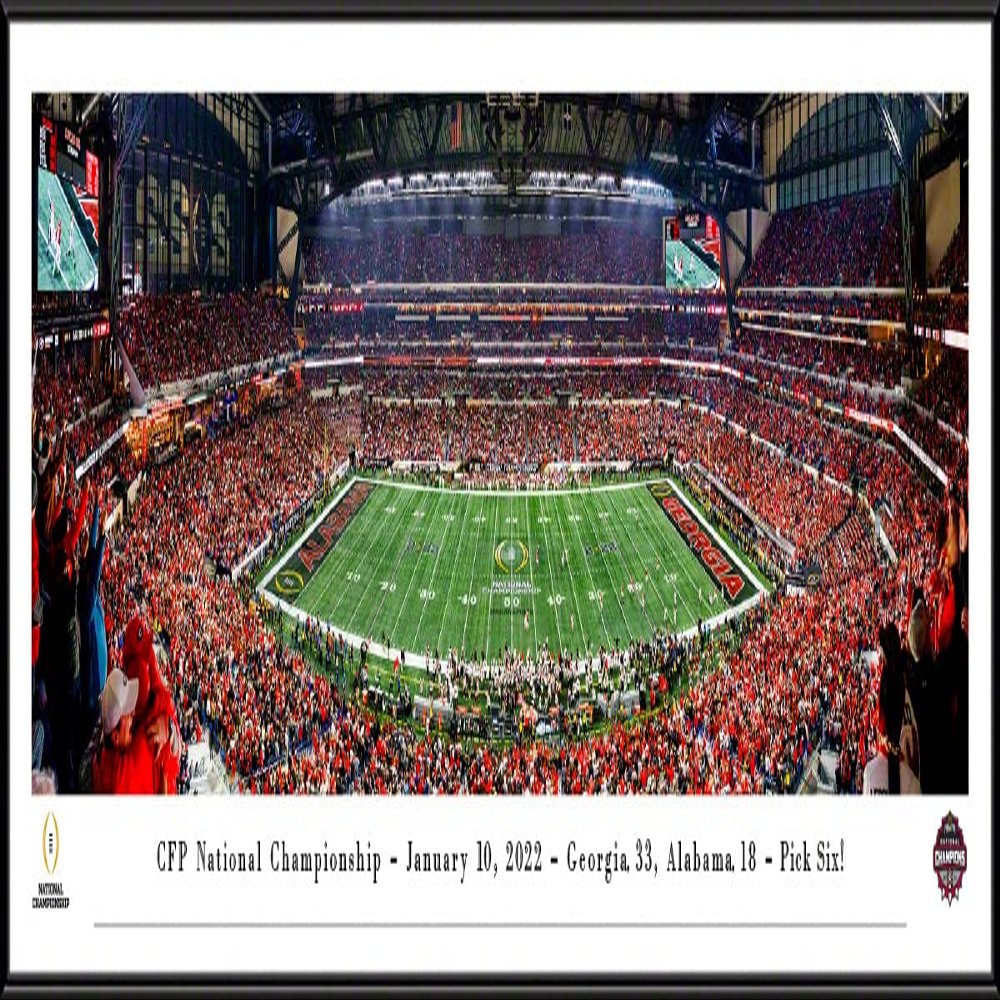 Georgia Bulldogs, 2021 National Champions, Pick Six - 40.25x13.75-inch Standard Framed Print by Blakeway Panoramas