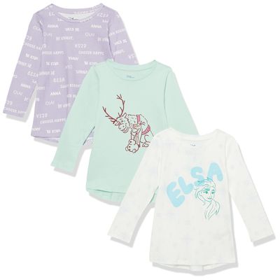 Amazon Essentials Disney | Marvel | Star Wars | Frozen | Princess Girls' Long-Sleeve Tunic T-Shirts, Pack of 3, Frozen Friends, X-Large