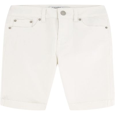 Calvin Klein Girls' Bermuda Jean Shorts, Stretch Denim, Skinny Fit, Roll-Up Cut-Off Hem, Whiteout/Cut Off, 10