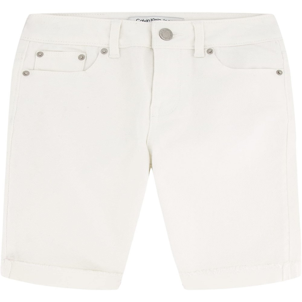 Calvin Klein Girls' Bermuda Jean Shorts, Stretch Denim, Skinny Fit, Roll-Up Cut-Off Hem, Whiteout/Cut Off, 10