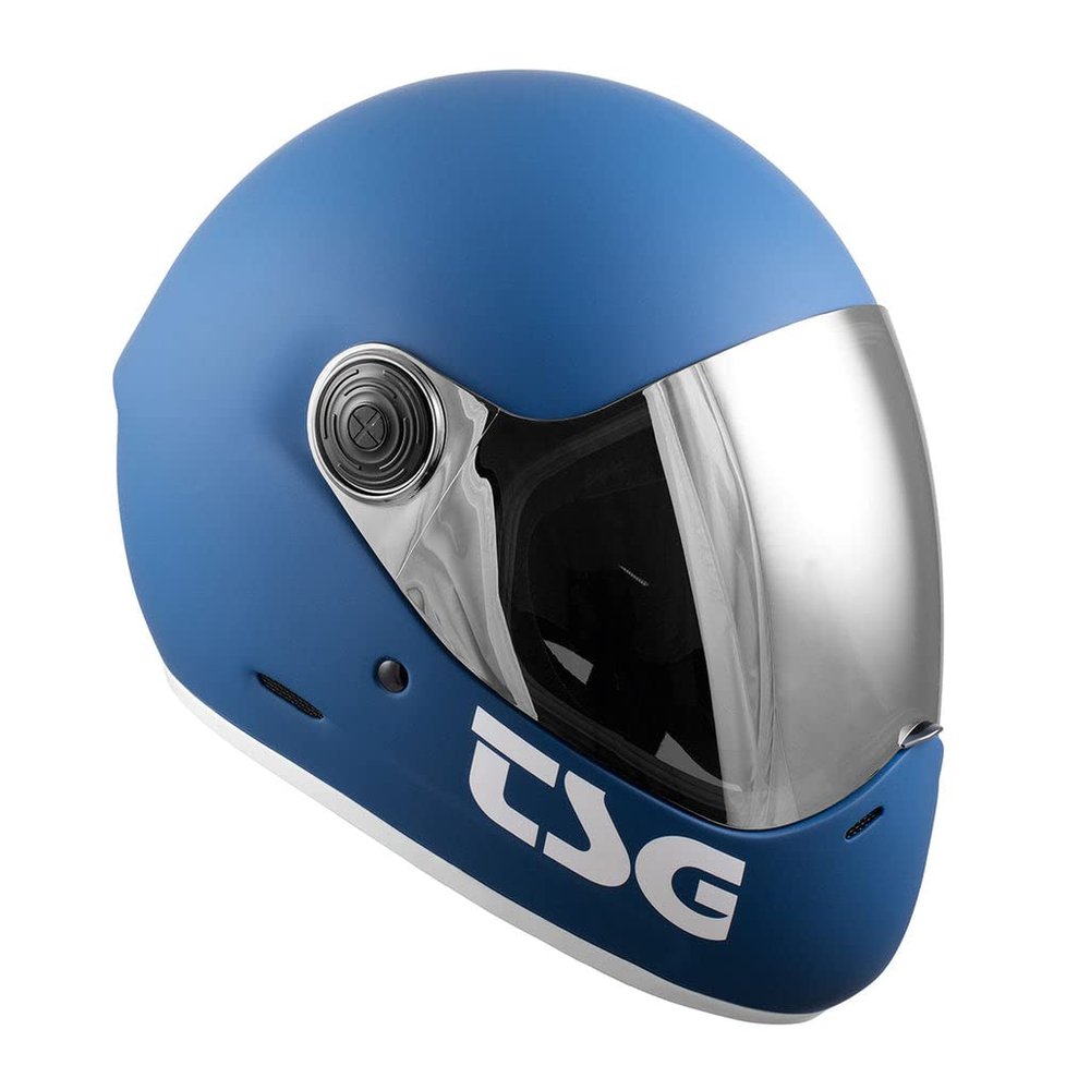 TSG - Pass Pro Full-face Helmet w/Two Visors | Performance Helmet for Downhill Skateboarding, E-Skating, E-Onewheeling, Longboarding | Compact, Aerodynamic | Scratch Proof Visor, Matt Blue, XL