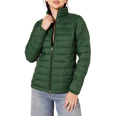 Amazon Essentials Women's Lightweight Long-Sleeve Water-Resistant Packable Puffer Jacket (Available in Plus Size), Dark Green, X-Small