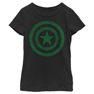Marvel Girl's Clover Shield T-Shirt, Black, X-Small