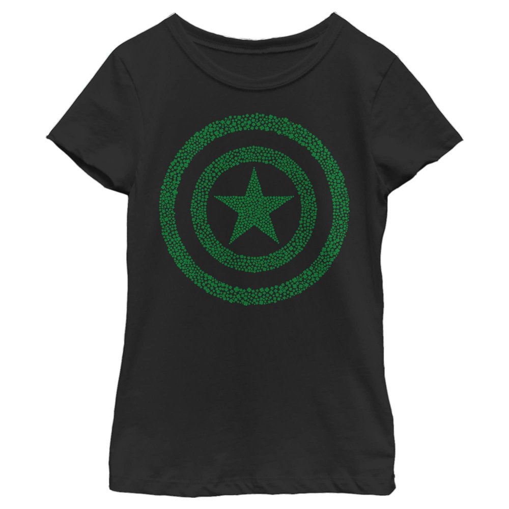 Marvel Girl's Clover Shield T-Shirt, Black, X-Small