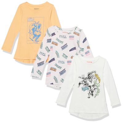 Amazon Essentials Disney | Marvel | Star Wars | Frozen | Princess Toddler Girls' Long-Sleeve Tunic T-Shirts, Pack of 3, Marvel Thor, 3T