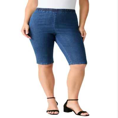 Roaman's Women's Plus Size Comfort Stretch Bermuda Jean Short - 40 W, Medium Stonewash