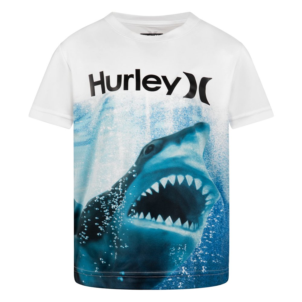 Hurley Boys' UPF 50+ Rash Guard Swim Shirt, White/Shark, X-Large