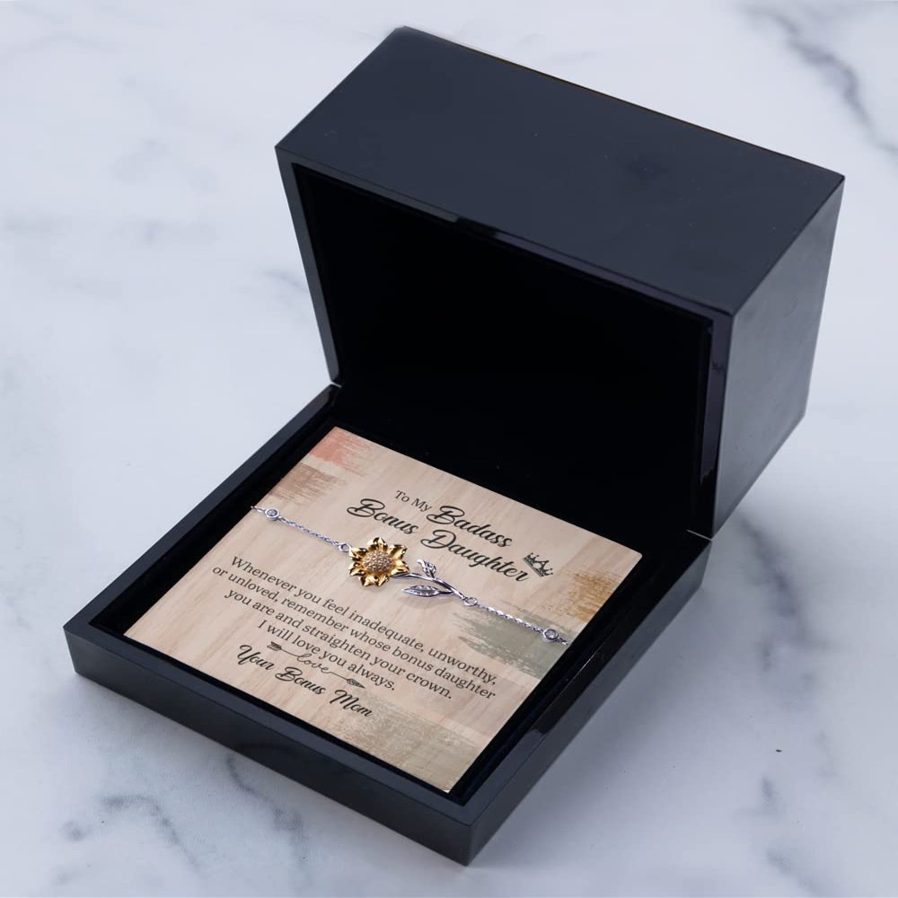 Sunflower Bracelet Luxury Box - Bonus Daughter Gift from Bonus Mom - Sunflower Bracelet: Straighten Your Crown.