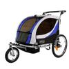 ClevrPlus Deluxe 3-in-1 Double 2 Seat Bicycle Bike Trailer Jogger Stroller for Kids Children | Foldable w/Pivot Front Wheel, Blue view 1