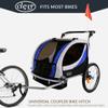 ClevrPlus Deluxe 3-in-1 Double 2 Seat Bicycle Bike Trailer Jogger Stroller for Kids Children | Foldable w/Pivot Front Wheel, Blue view 3